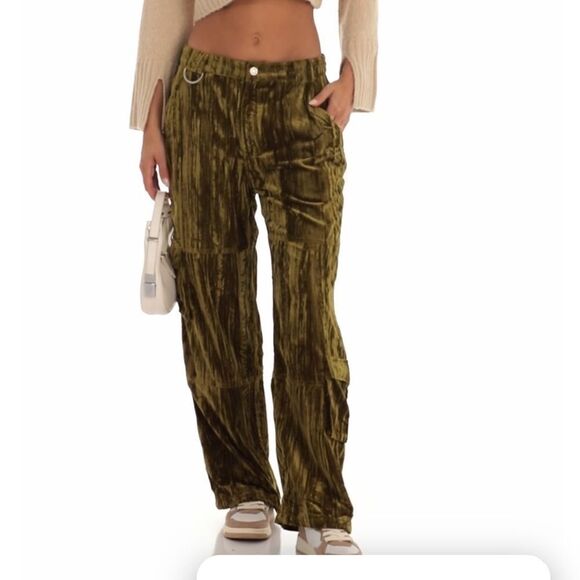 Pretty Garbage Griseta Velvet Cargo Pants in Green sz M NWT - Picture 8 of 16